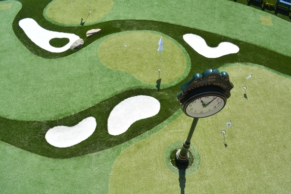 Los Angeles and Southern California Synthetic grass golf course with sand traps and golfers